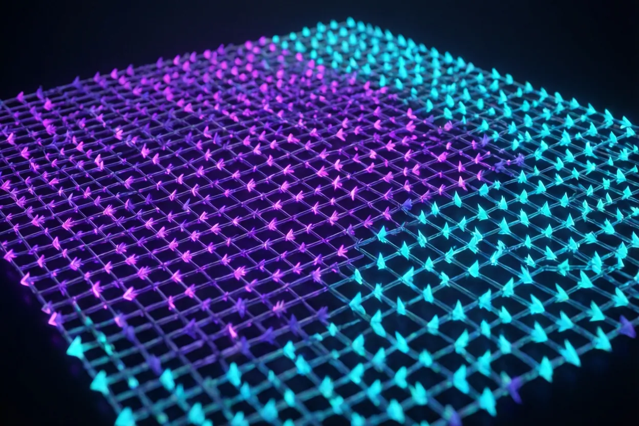 A lattice of spins aligning into domains